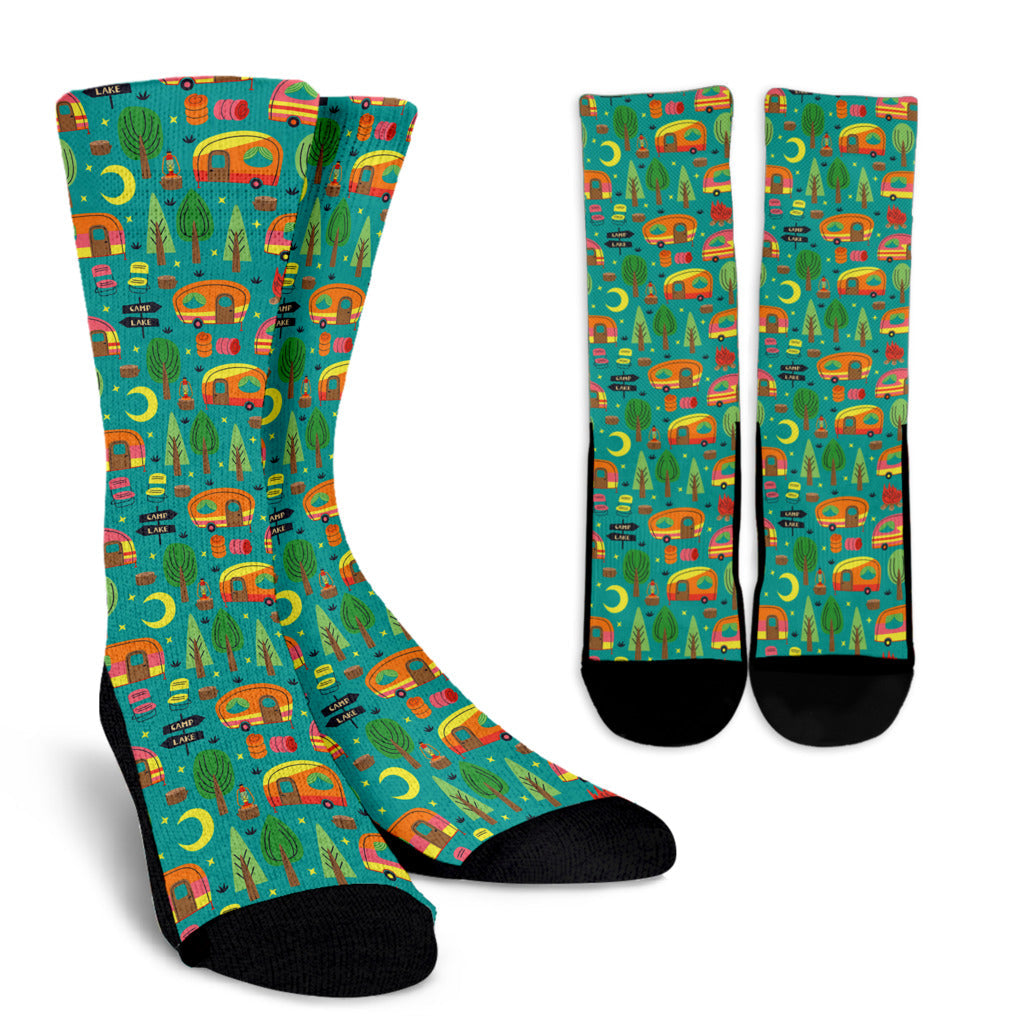 Camping Camper Pattern Print Design 05 Crew Socks