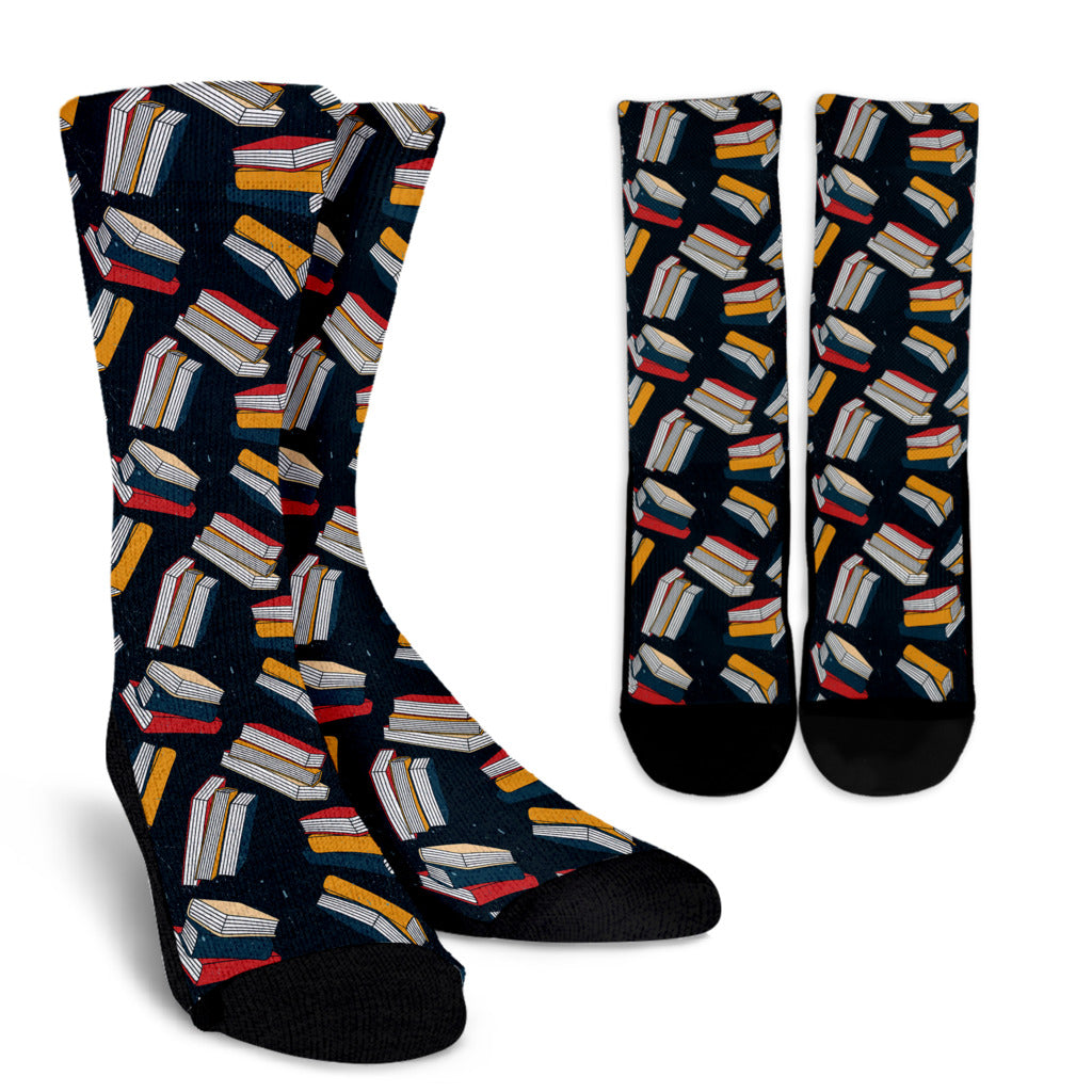 Book Pattern Print Design 07 Crew Socks