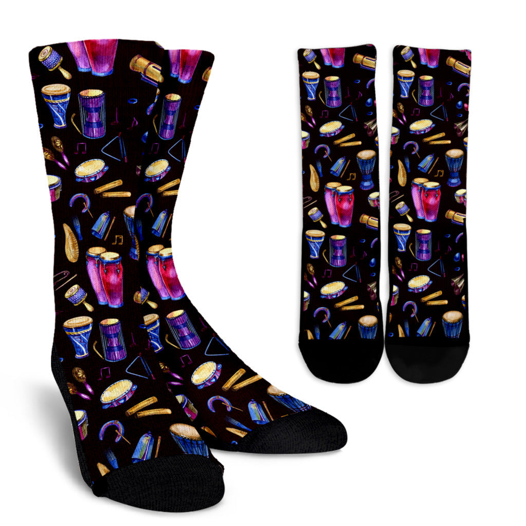 Percussion Neon Pattern Print Design 04 Crew Socks