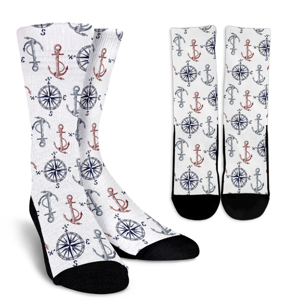 Anchor Pattern Print Design 06 Crew Socks
