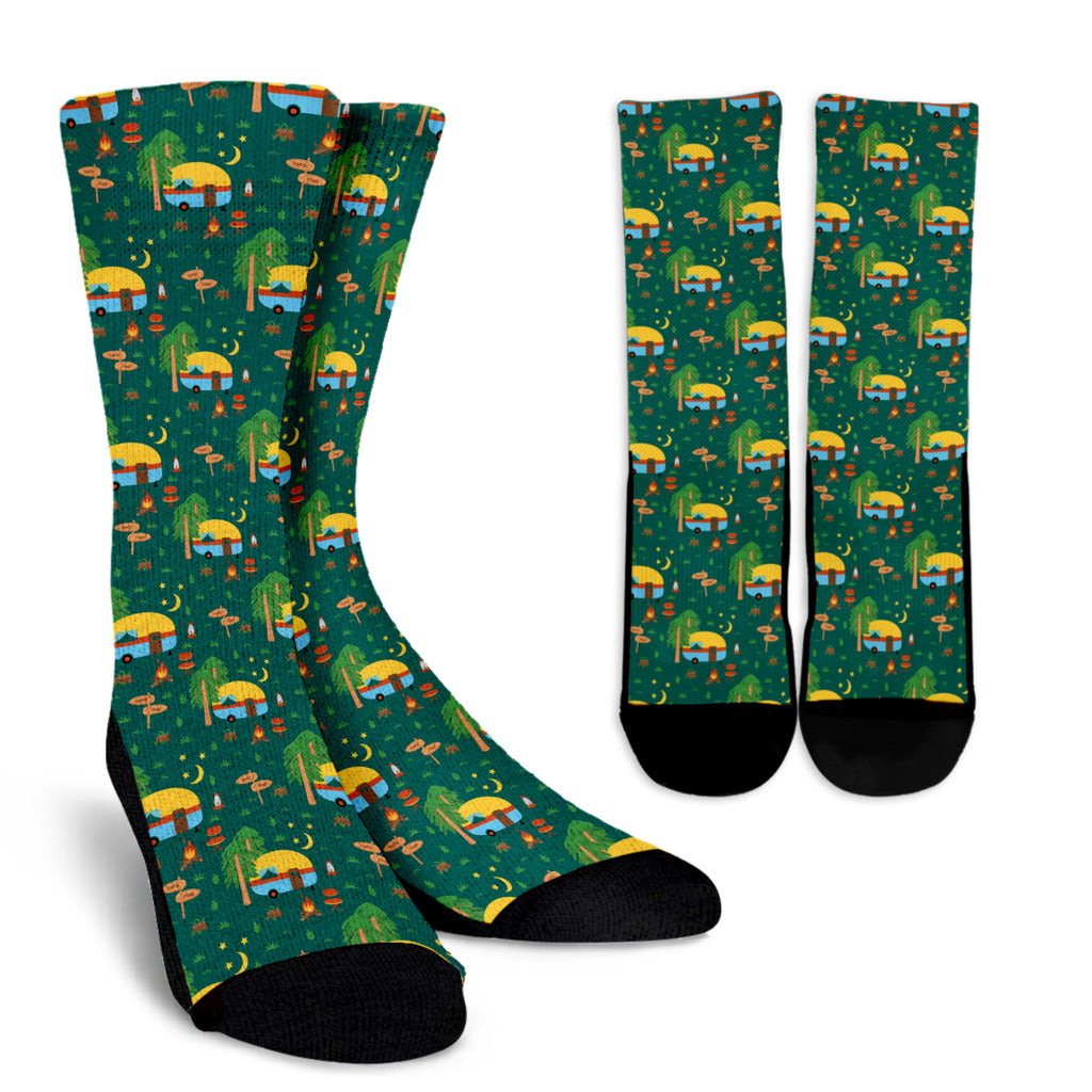 Camping Camper Pattern Print Design 06 Crew Socks