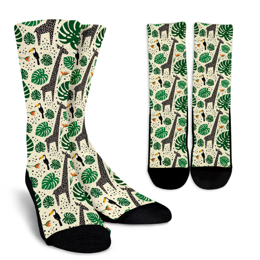 Rainforest Giraffe Pattern Print Design A02 Crew Socks