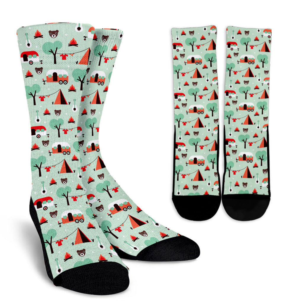Camper Tent Pattern Print Design 01 Crew Socks