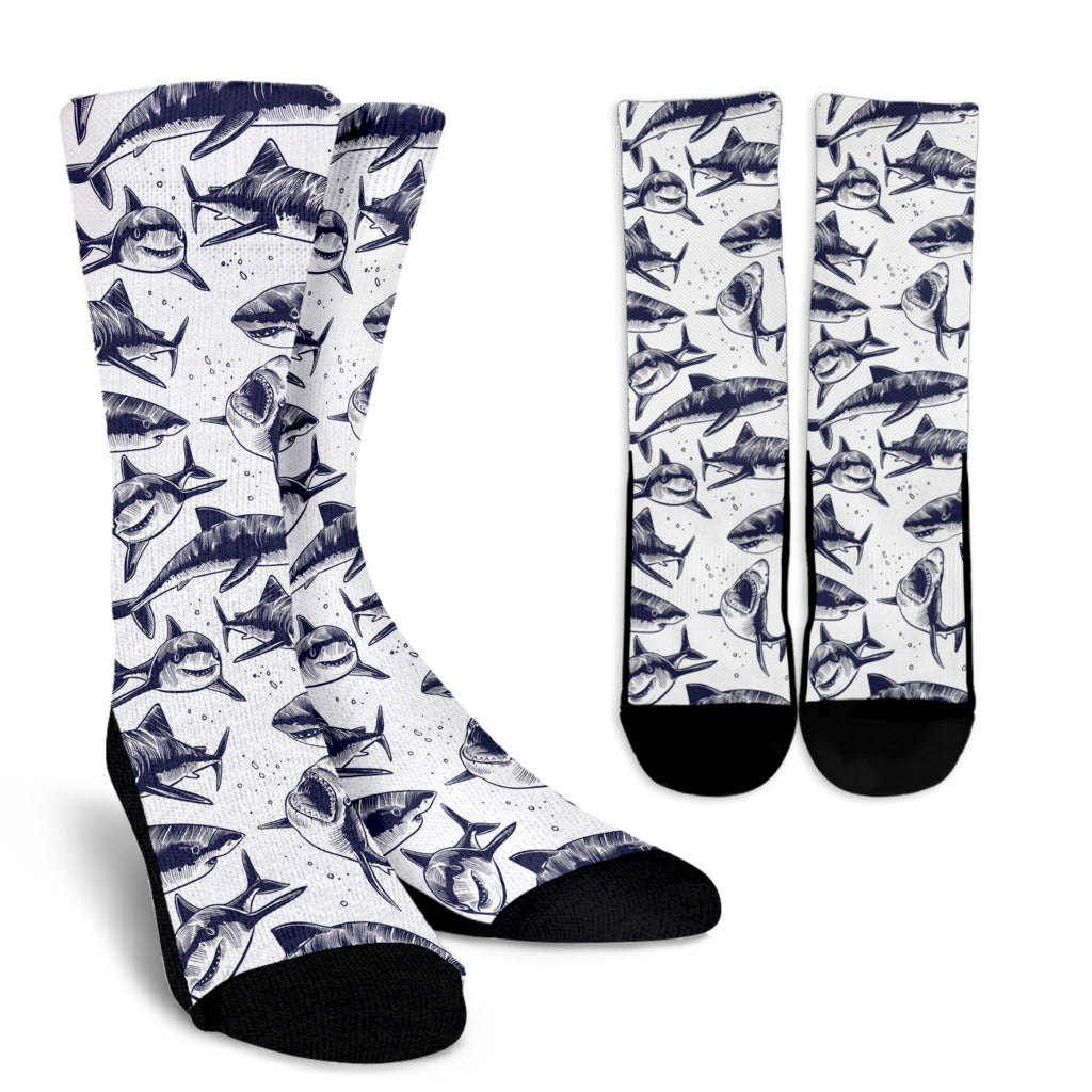 Great White Shark Pattern Print Design 02 Crew Socks