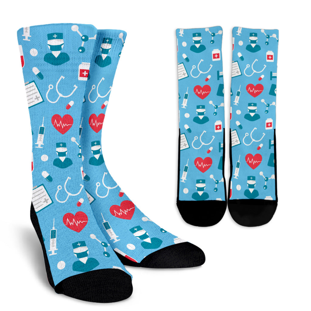 Nurse Pattern Print Design A03 Crew Socks