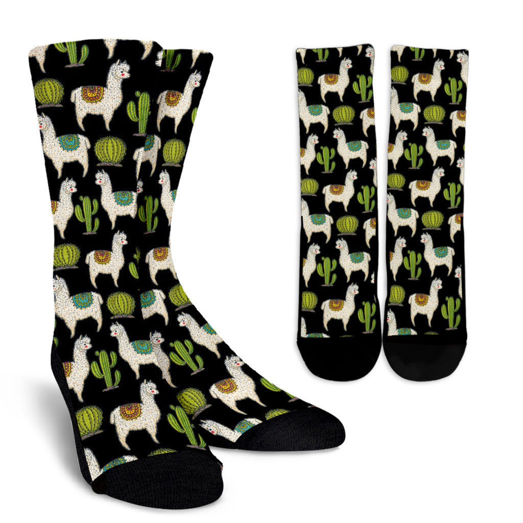Alpaca Cactus Pattern Print Design 07 Crew Socks