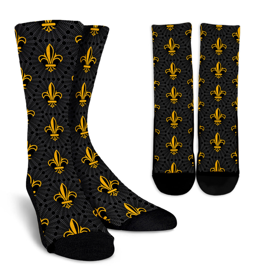 Fleur De Lis Gold Pattern Print Design 01 Crew Socks