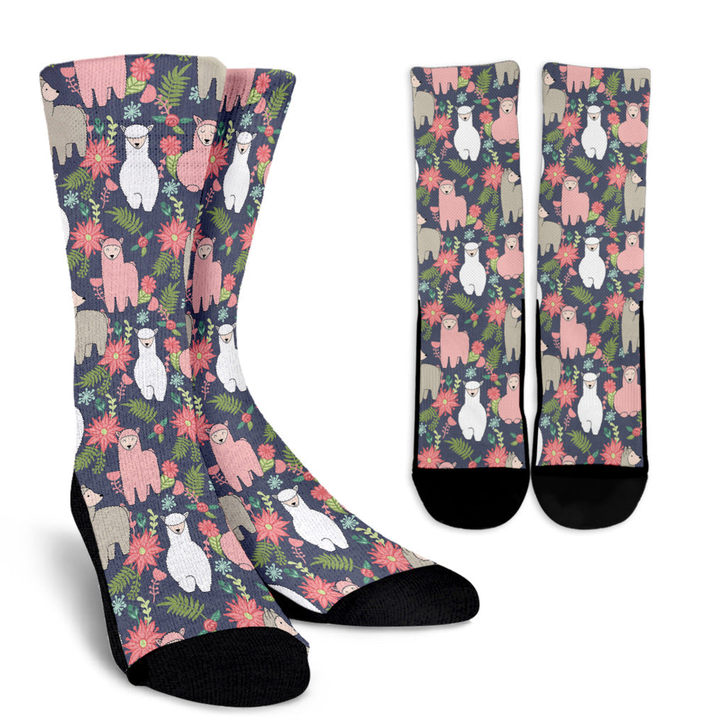 Alpaca Pattern Print Design 03 Crew Socks