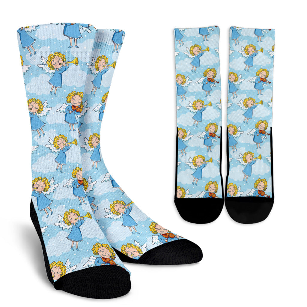 Angel Musician Pattern Print Design 09 Crew Socks