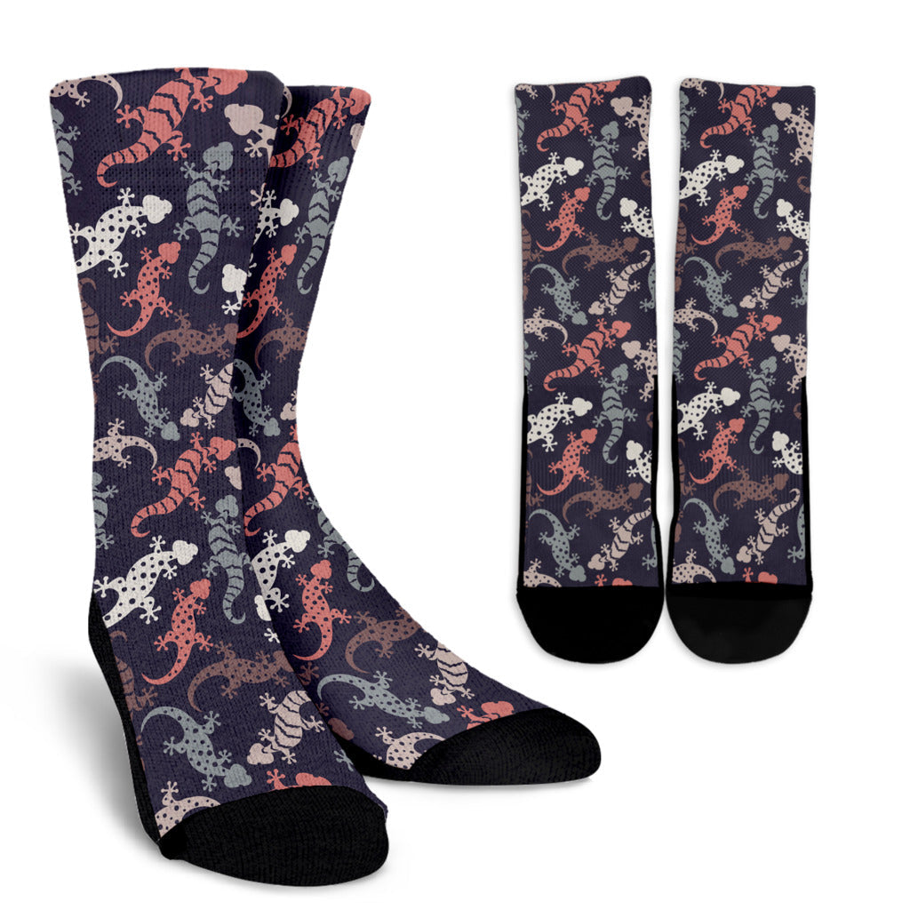 Gecko Pattern Print Design 02 Crew Socks