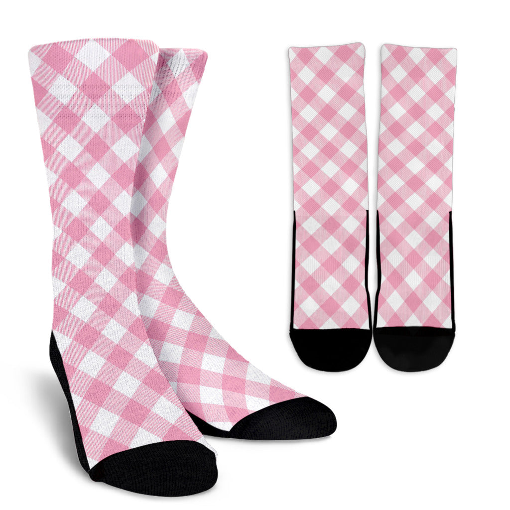 Gingham Pink Pattern Print Design 02 Crew Socks