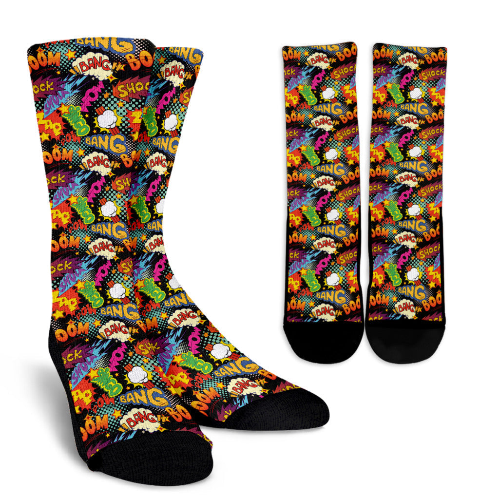 Comic Book Pattern Print Design 01 Crew Socks