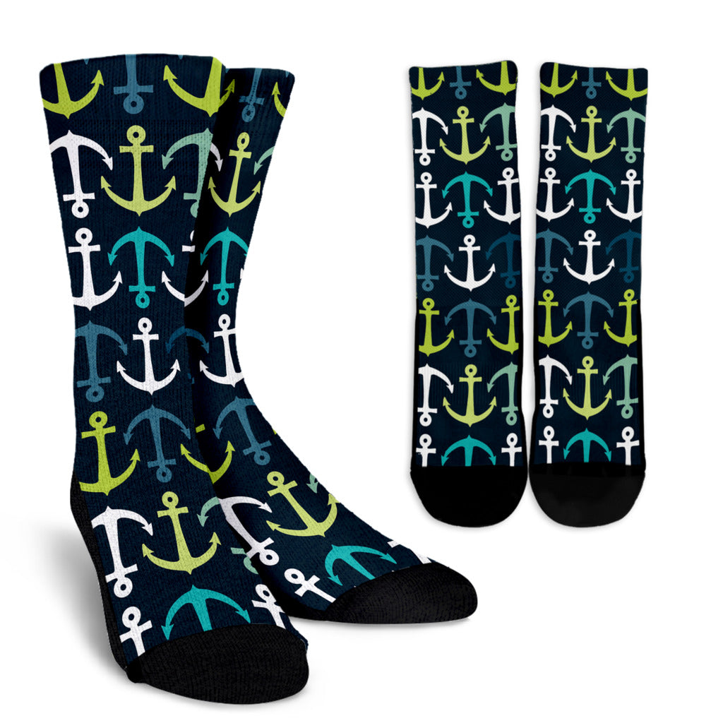 Anchor Pattern Print Design 03 Crew Socks
