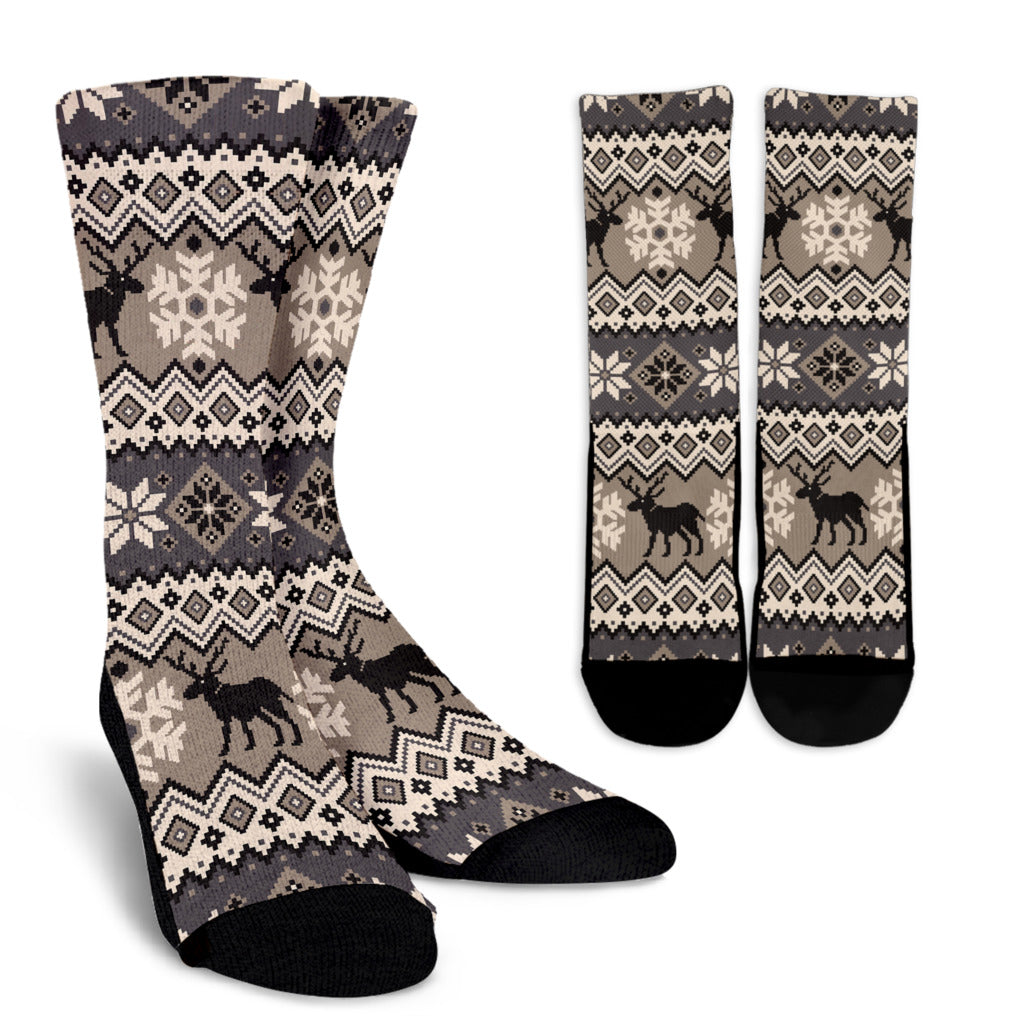 Nordic Pattern Print Design A01 Crew Socks