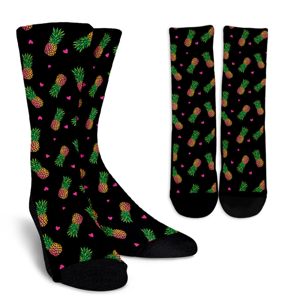 Neon Pineapple Pattern Print Design A04 Crew Socks