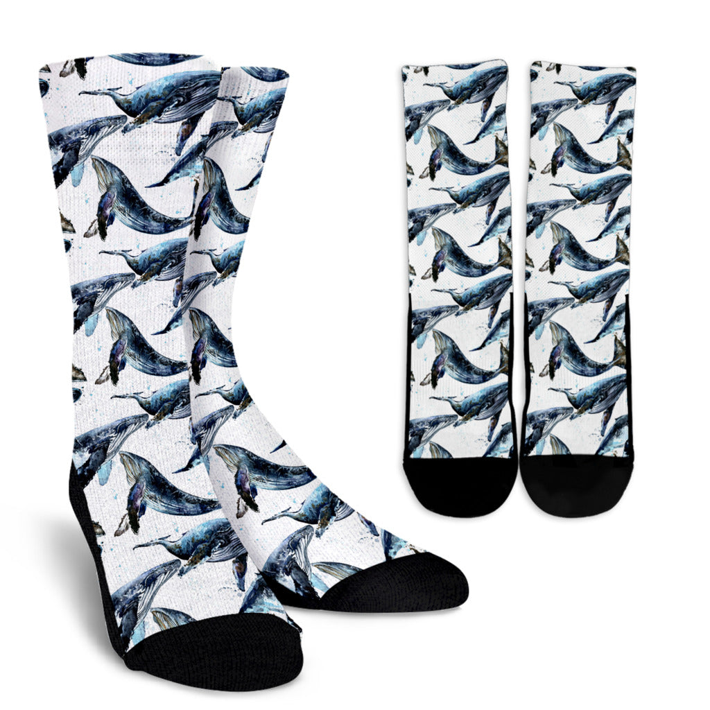 Blue Whale Pattern Print Design 03 Crew Socks