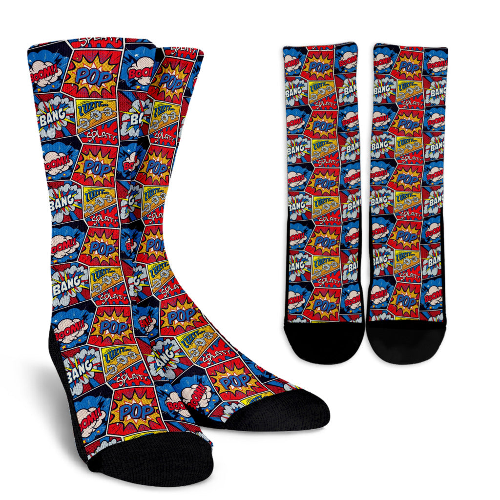 Comic Book Pattern Print Design 03 Crew Socks