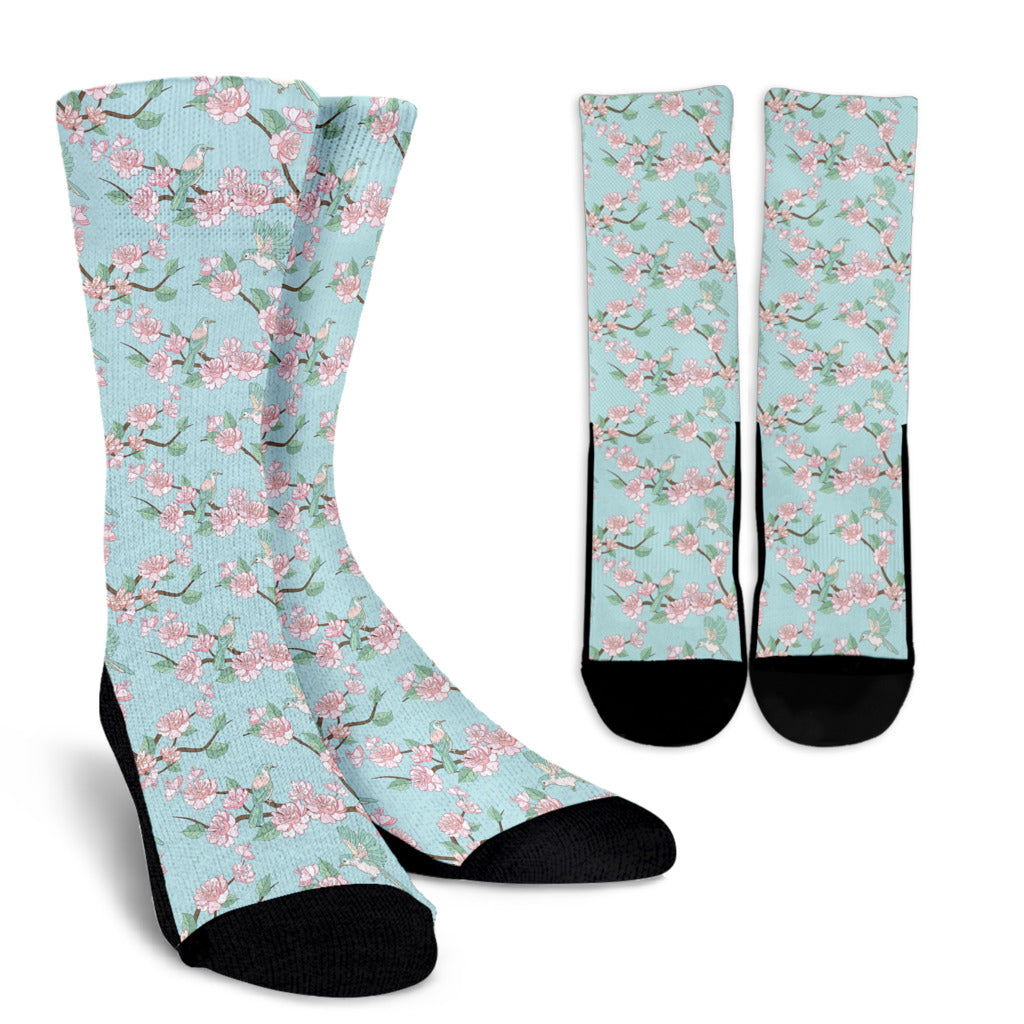 Cherry Blossom Pattern Print Design 02 Crew Socks
