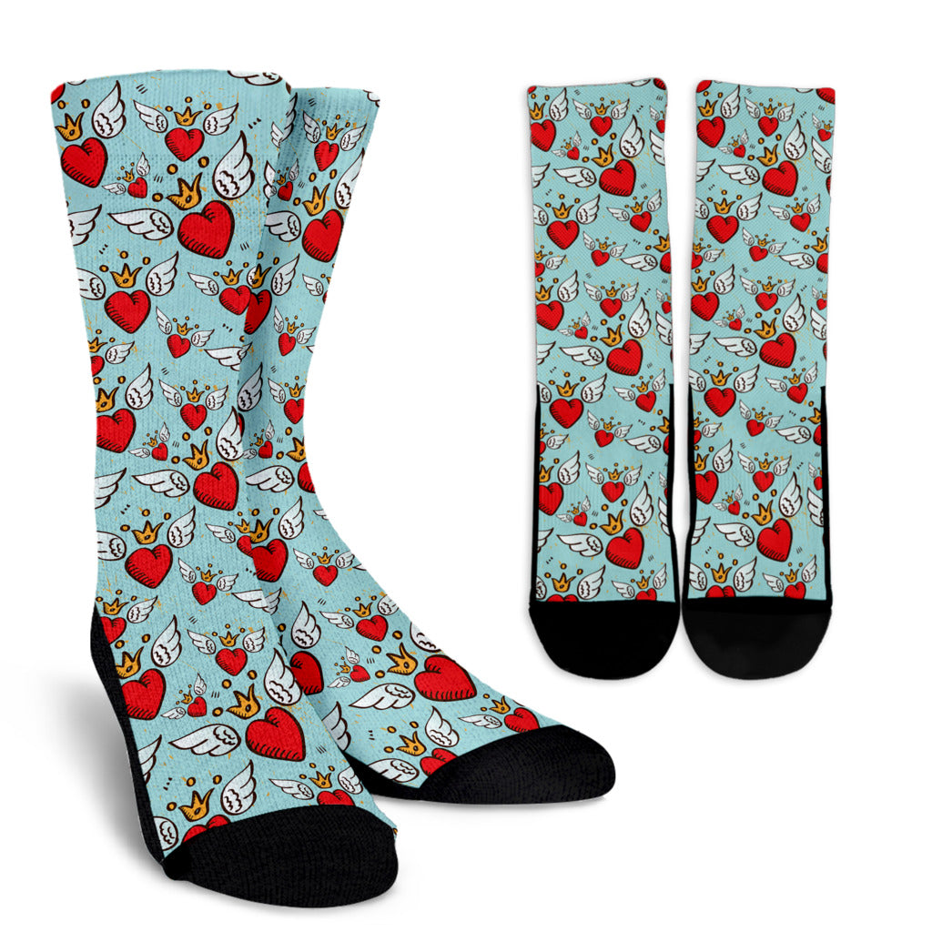 Angel Wings Heart Pattern Print Design 02 Crew Socks