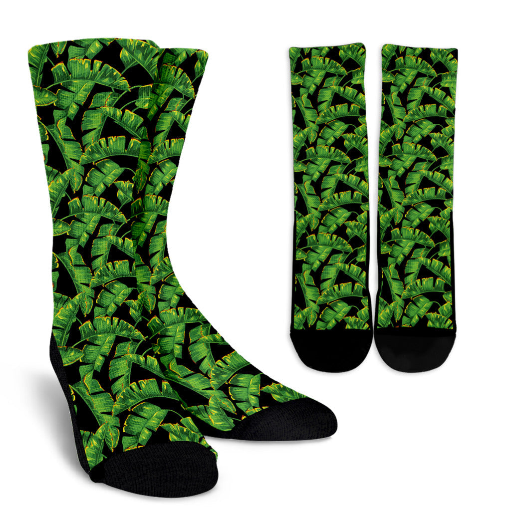 Banana Leaf Pattern Print Design 03 Crew Socks