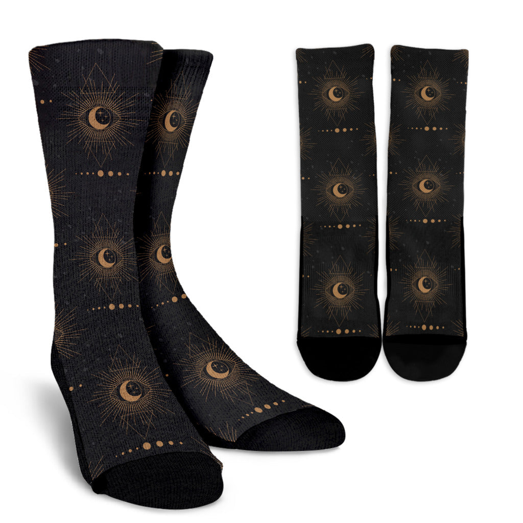 Moon Boho Pattern Print Design 02 Crew Socks