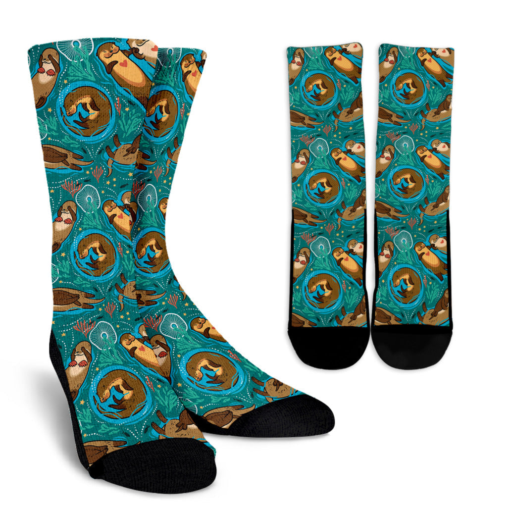 Sea Otter Pattern Print Design 01 Crew Socks
