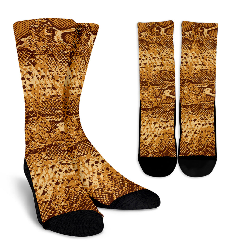 Python Brown Pattern Print Design A03 Crew Socks