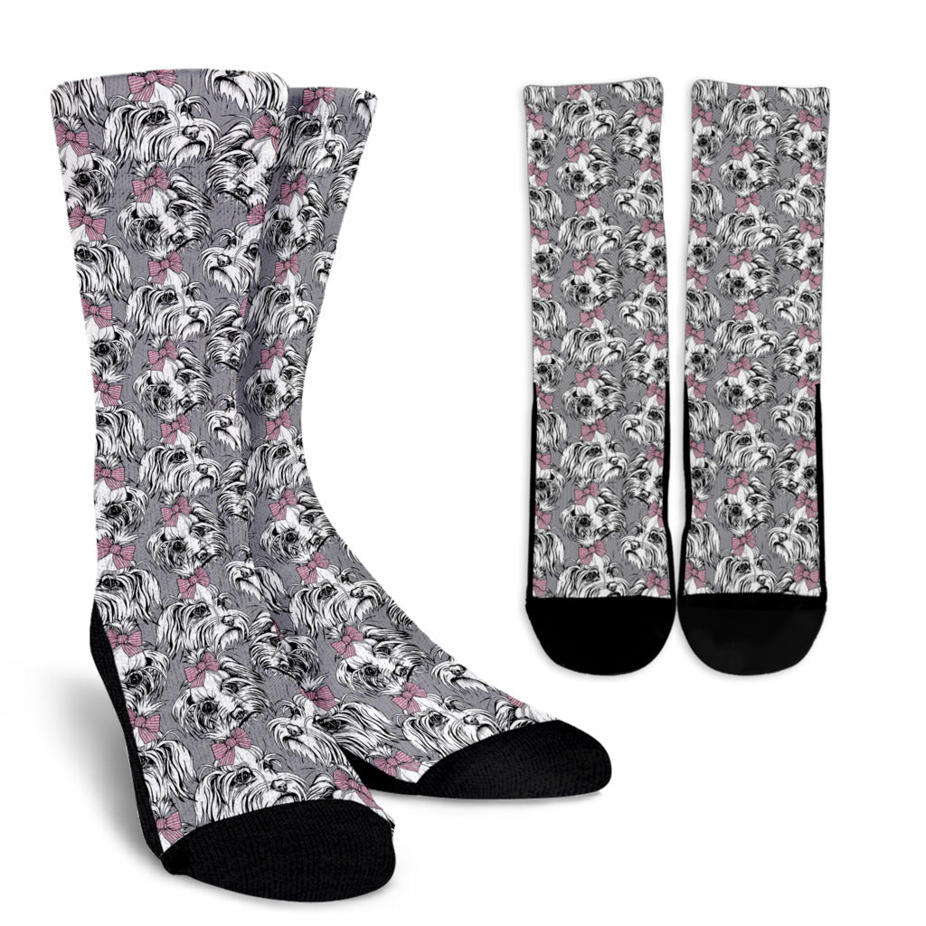 Maltese Pattern Print Design 01 Crew Socks