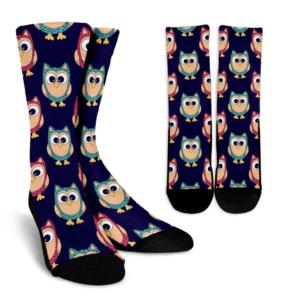 Owl Pattern Print Design A06 Crew Socks