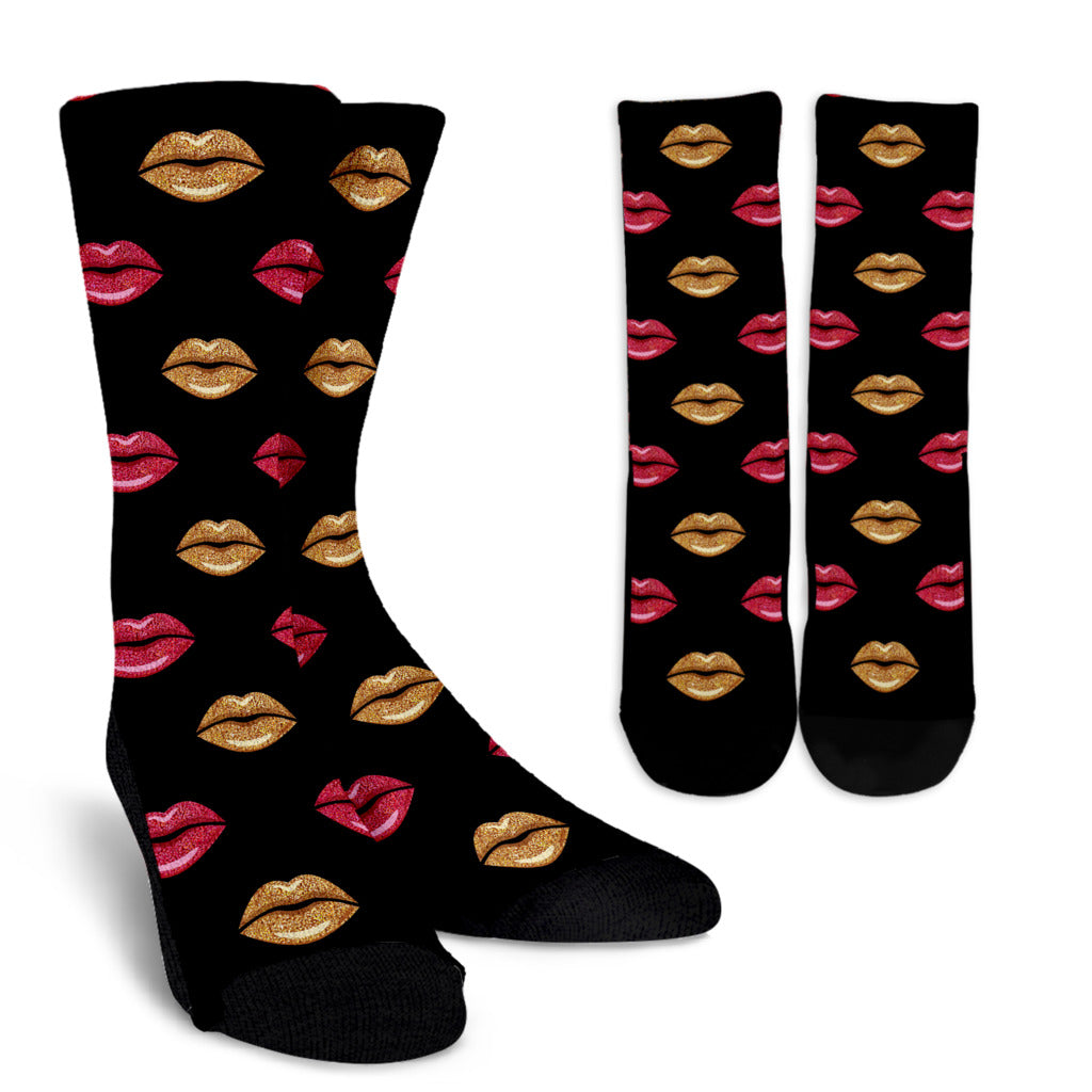 Lip Pattern Print Design 03 Crew Socks