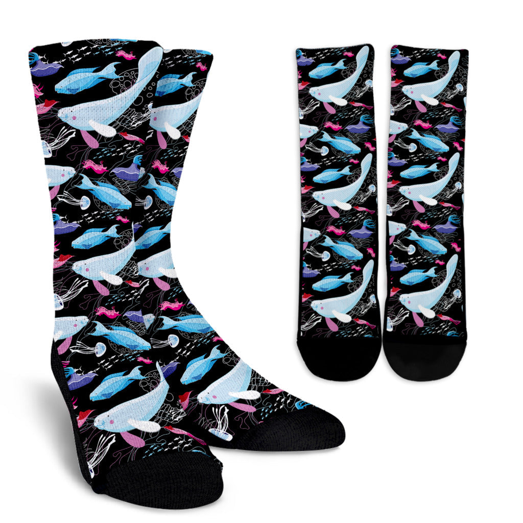 Manatee Pattern Print Design 02 Crew Socks