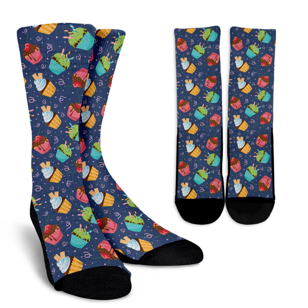Cupcake Pattern Print Design 02 Crew Socks