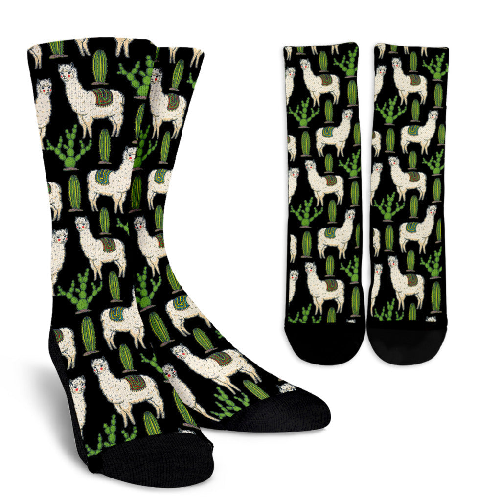 Llama Cactus Pattern Print Design 011 Crew Socks