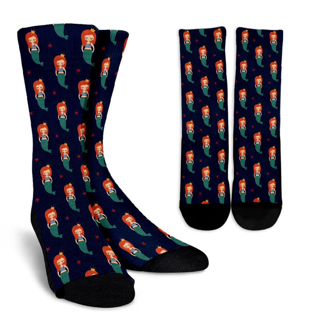 Mermaid Girl Pattern Print Design 01 Crew Socks