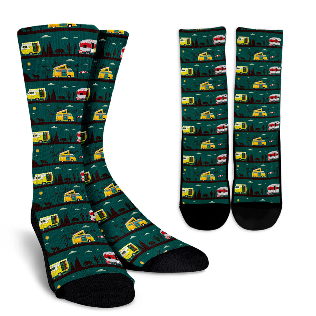 Camper Pattern Print Design 05 Crew Socks