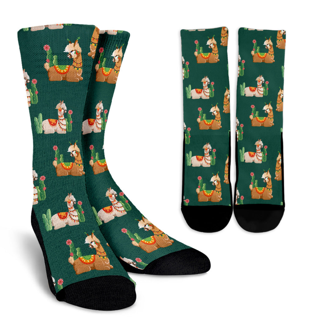 Llama Cactus Pattern Print Design 07 Crew Socks