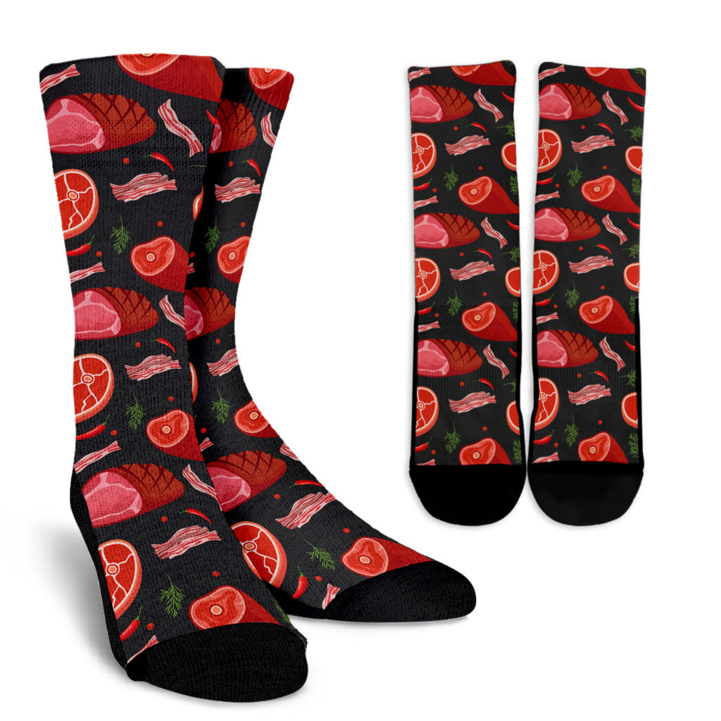 Meat Pattern Print Design 03 Crew Socks
