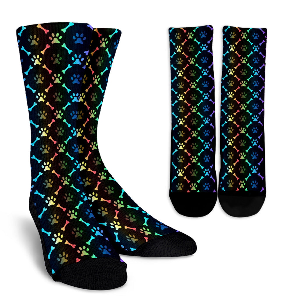 Paw Rainbow Pattern Print Design A01 Crew Socks