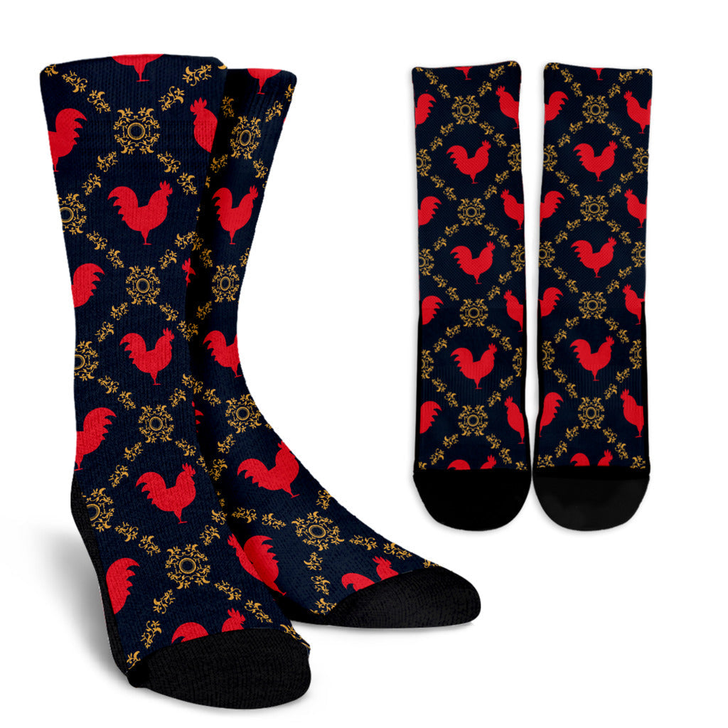Rooster Pattern Print Design A02 Crew Socks