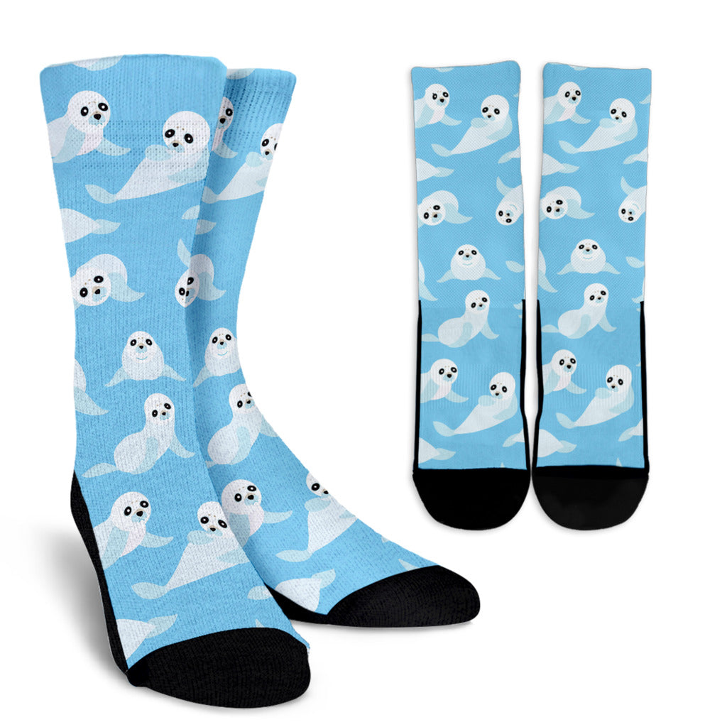 Sea Lion Cute Pattern Print Design 03 Crew Socks