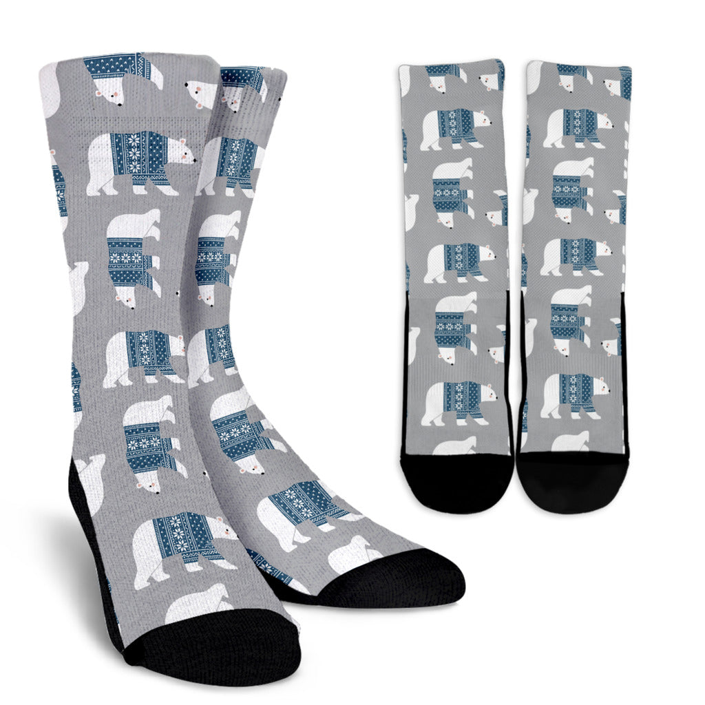 Polar Bear Pattern Print Design A03 Crew Socks