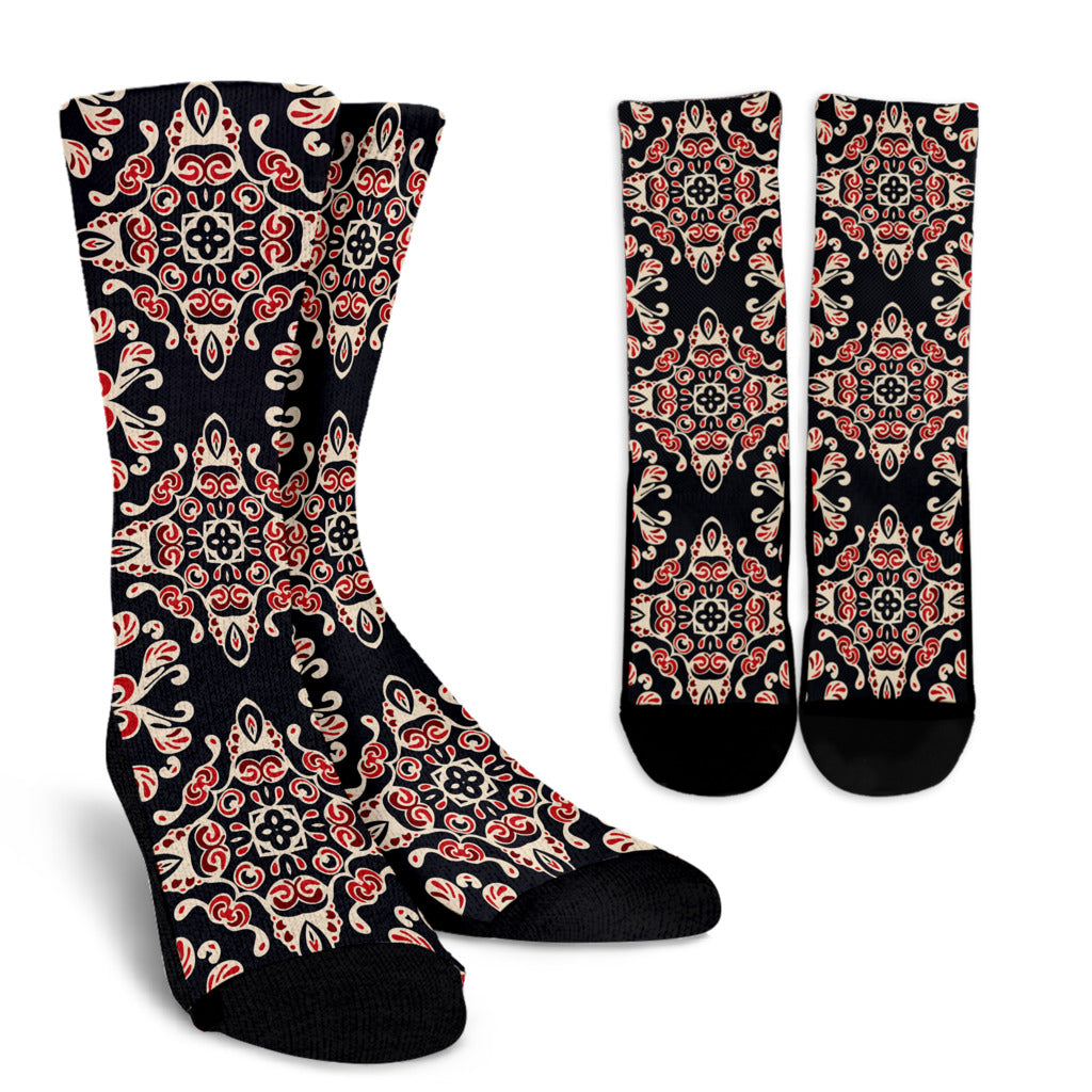 Medallion Pattern Print Design 01 Crew Socks
