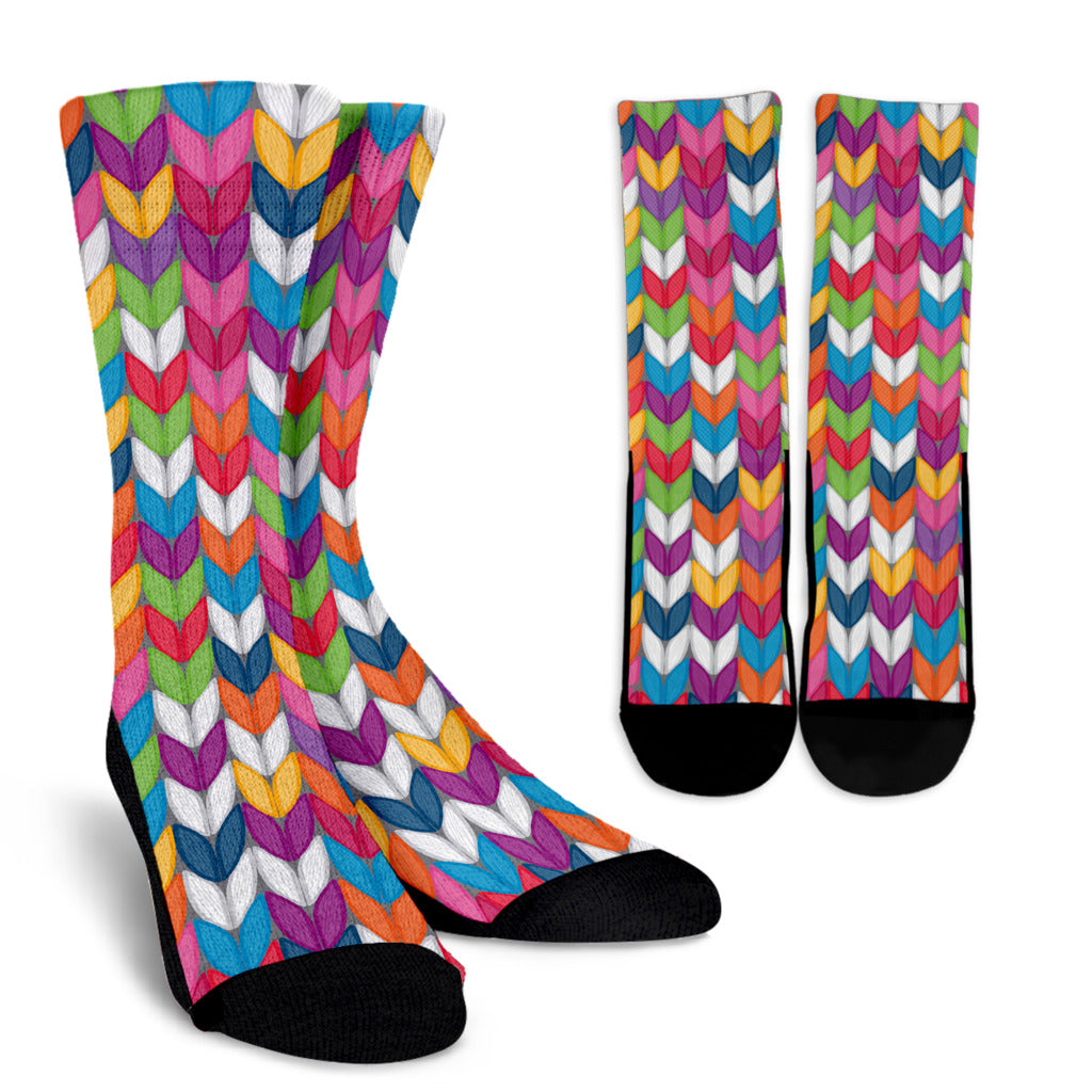 Knit Pattern Print Design 01 Crew Socks