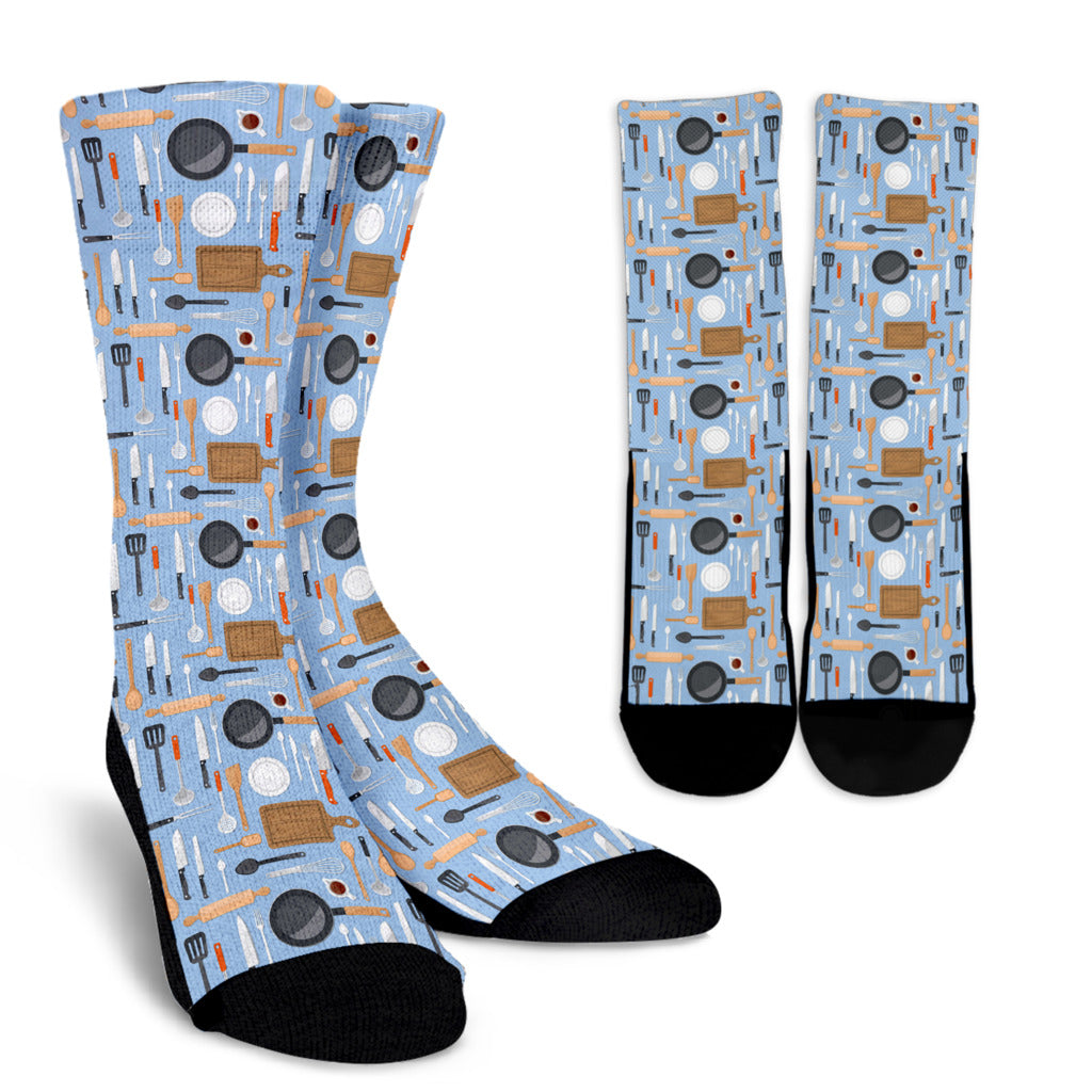 Cooking Kitchen Tools Pattern Print Design 02 Crew Socks