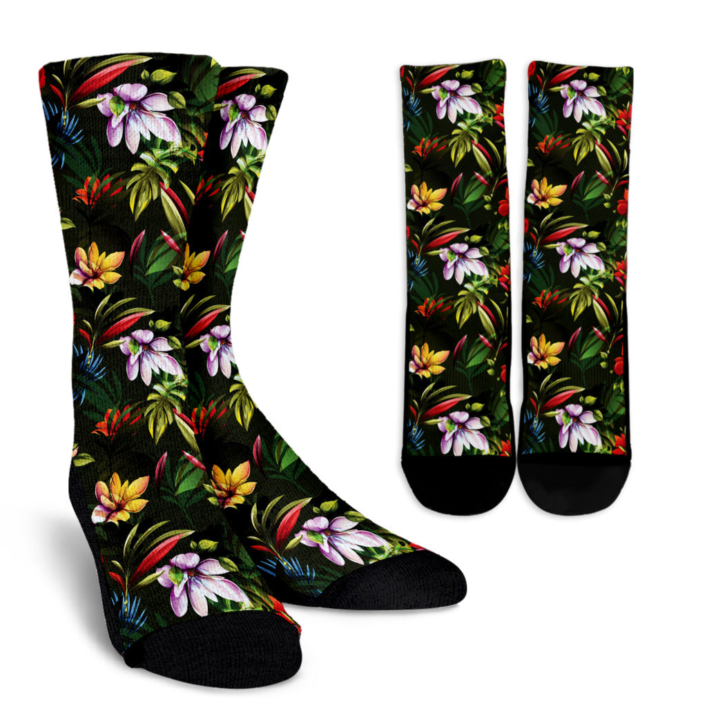 Magnolia Pattern Print Design 02 Crew Socks