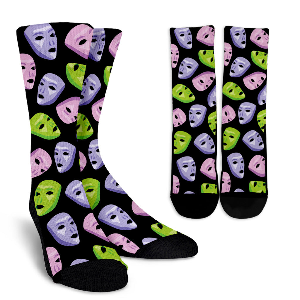 Acting Mask Pattern Print Design 04 Crew Socks
