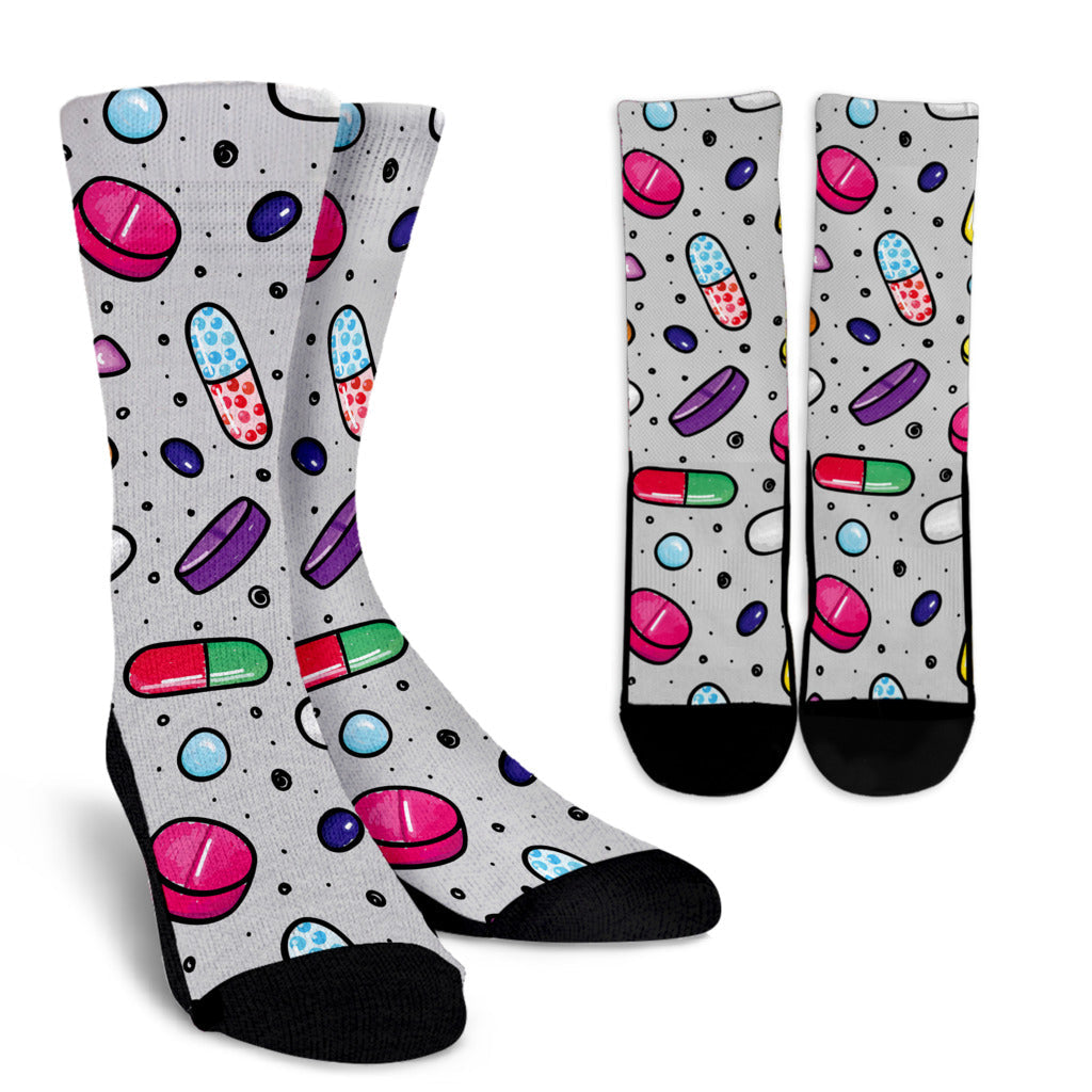 Pill Pattern Print Design A04 Crew Socks