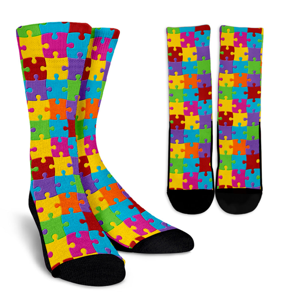 Autism Awareness Pattern Print Design 02 Crew Socks