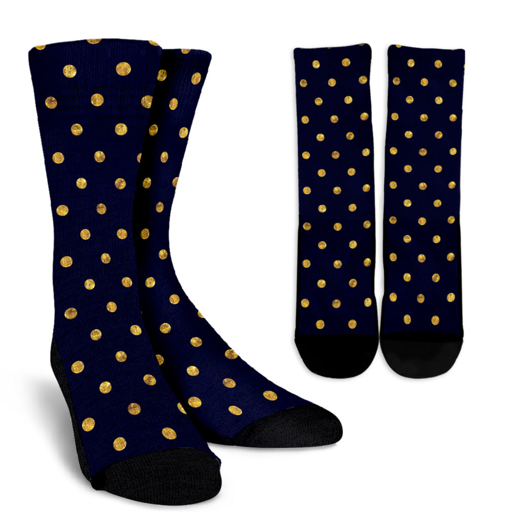 Polka Dot Gold Blue Pattern Print Design 02 Crew Socks