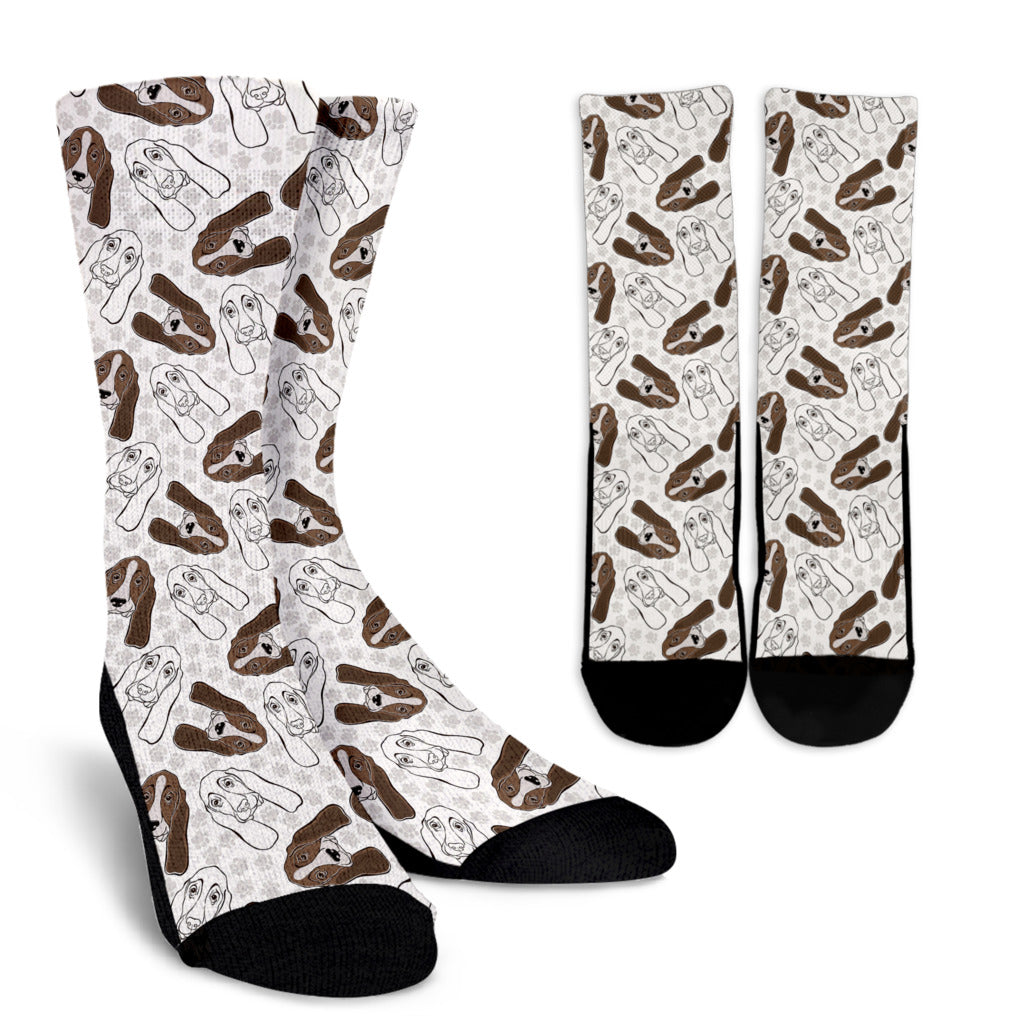 Basset Hound Pattern Print Design 01 Crew Socks